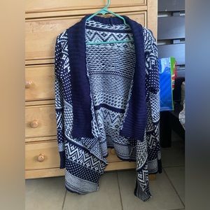 Unsure of brand, blue and white cardigan, size medium